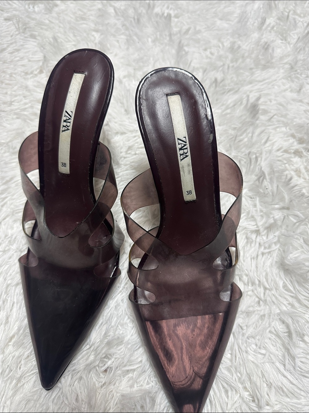 Zara Burgundy Pointed PVC Strap Heeled Mules